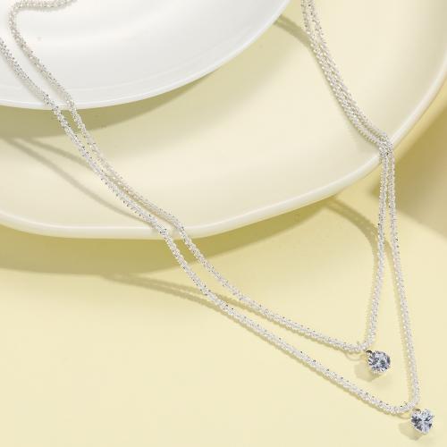 Crystal Zinc Alloy Necklace, with Crystal, 2 pieces & fashion jewelry & for woman, silver color [