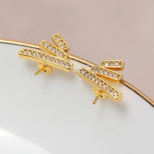 Brass Earring Stud Component, Christmas Tree, real gold plated, DIY & micro pave cubic zirconia [