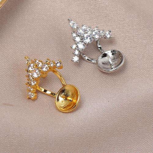 Brass Earring Stud Component, real gold plated, DIY & micro pave cubic zirconia [