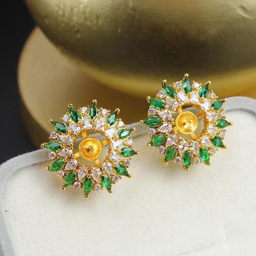 Brass Earring Stud Component, real gold plated, DIY & micro pave cubic zirconia 17mm [