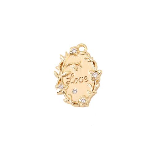 Colgante de Micro Pavé de Zirconía Cúbica, metal, chapado en oro real, Bricolaje & micro arcilla de zirconia cúbica, dorado, 18x13mm, Vendido por UD