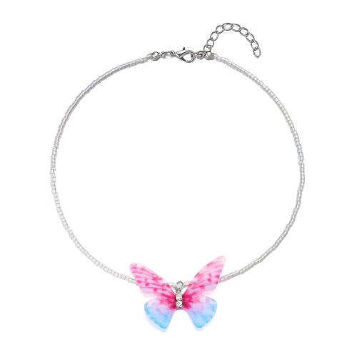 Glass Seed Beads Necklace, Seedbead, with Resin & Zinc Alloy, with 5cm extender chain, Butterfly, fashion jewelry & for woman Approx 40 cm [