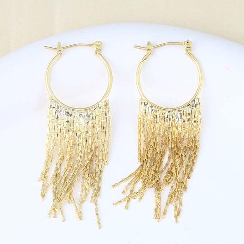 Moda flecos pendientes, metal, chapado en color dorado, para mujer, 56.3x19.7x2mm, Vendido por Par