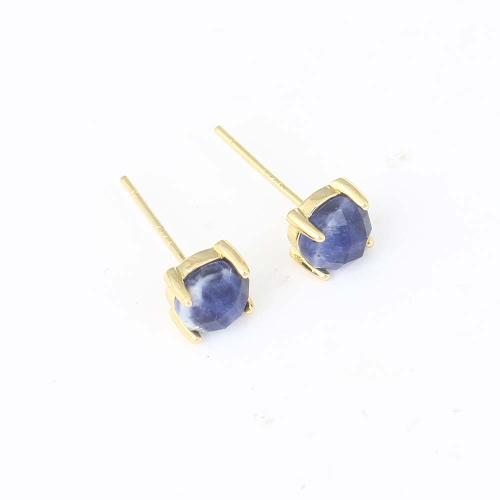 Messing Ohrstecker, mit Harz, goldfarben plattiert, für Frau, blau, 6.1x6.1x4.8mm, verkauft von Paar