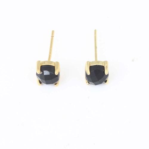 Messing Ohrstecker, mit Harz, goldfarben plattiert, für Frau, schwarz, 6.1x6.1x4.8mm, verkauft von Paar