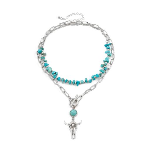 ensembles de bijoux de mode en alliage zinc, alliage de zinc, avec Velveteen & chaîne en laiton & turquoise synthétique, Placage, styles différents pour le choix & pour femme, Vendu par fixé