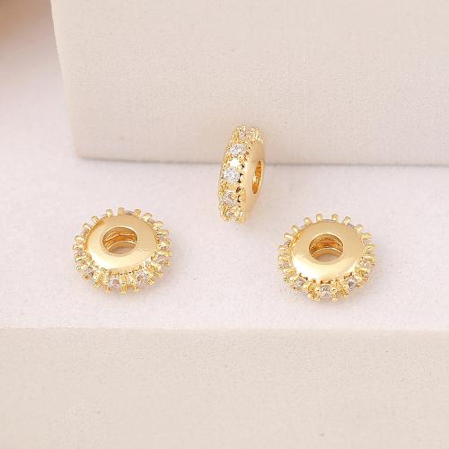 Brass Spacer Beads, real gold plated, DIY & micro pave cubic zirconia, golden [