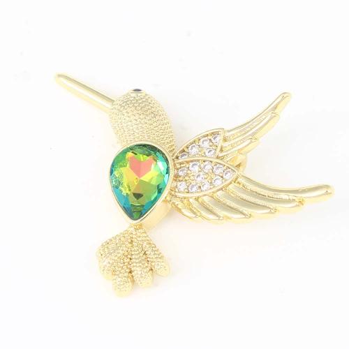 Cubique Pendentif en laiton zircon pavent, oiseau, Placage de couleur d'or, DIY & pavé de micro zircon, vert Vendu par PC