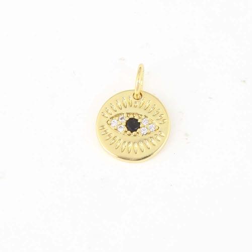 Cubique Pendentif en laiton zircon pavent, Rond, Placage de couleur d'or, DIY & pavé de micro zircon Vendu par PC