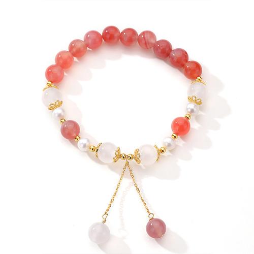 Pearl Sterling Silver Bracelets, Argent sterling 925, avec rose calcédoine & perle d'eau douce cultivée, bijoux de mode & pour femme mm, Vendu par PC[