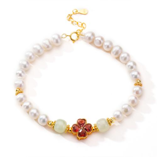 Pulseras de perlas de plata esterlina, Plata de ley 925, con Hetian Jade & Perlas cultivadas de agua dulce, con 4cm extender cadena, Joyería & para mujer, longitud:aproximado 17 cm, Vendido por UD