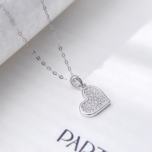 Cubic Zirconia Micro Pave Sterling Silver Necklace, 925 Sterling Silver, Heart, fashion jewelry & micro pave cubic zirconia & for woman Approx 45 cm 