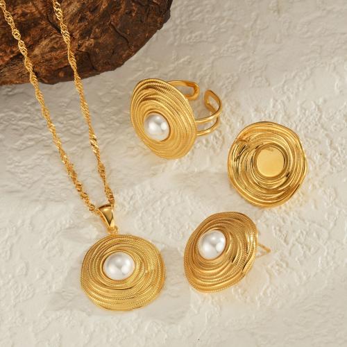 Conjuntos de joyería de acero inoxidable, acero inoxidable 304, con Perlas plásticas, diferentes estilos para la opción & para mujer, dorado, Vendido por UD