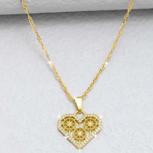 Cúbicos circón Collar de latón Micro pavimenta, metal, Corazón, chapado en color dorado, Joyería & micro arcilla de zirconia cúbica & para mujer, longitud:aproximado 44 cm, Vendido por UD