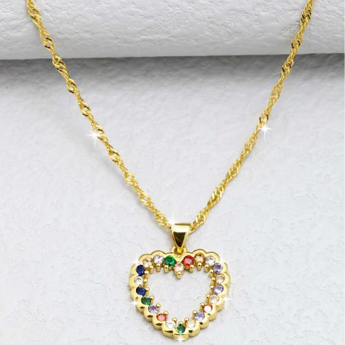 Cúbicos circón Collar de latón Micro pavimenta, metal, Corazón, chapado en color dorado, Joyería & micro arcilla de zirconia cúbica & para mujer, longitud:aproximado 44 cm, Vendido por UD