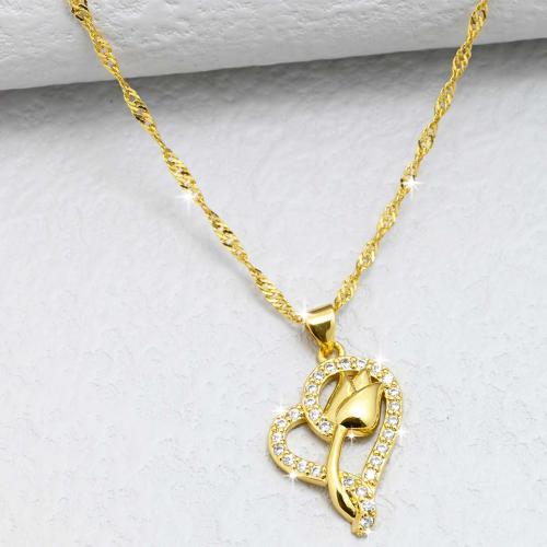 Cúbicos circón Collar de latón Micro pavimenta, metal, Corazón, chapado en color dorado, Joyería & micro arcilla de zirconia cúbica & para mujer, longitud:aproximado 44 cm, Vendido por UD