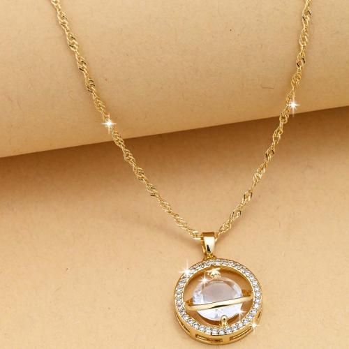 Cubic Zircon Micro Pave Brass Necklace, gold color plated, fashion jewelry & micro pave cubic zirconia & for woman Approx 44 cm [