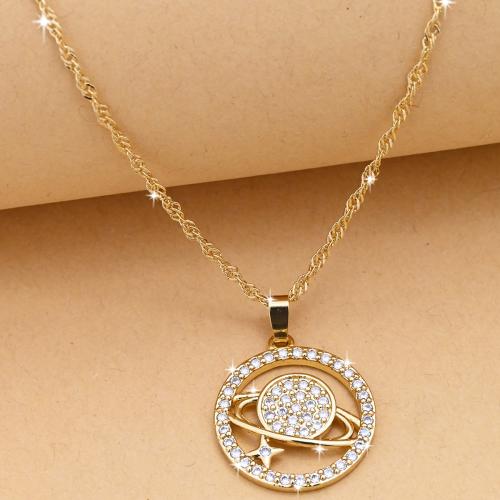 Cubic Zircon Micro Pave Brass Necklace, gold color plated, fashion jewelry & micro pave cubic zirconia & for woman Approx 44 cm [