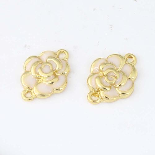 Enamel Brass Connector, Rose, gold color plated, DIY & 1/1 loop [