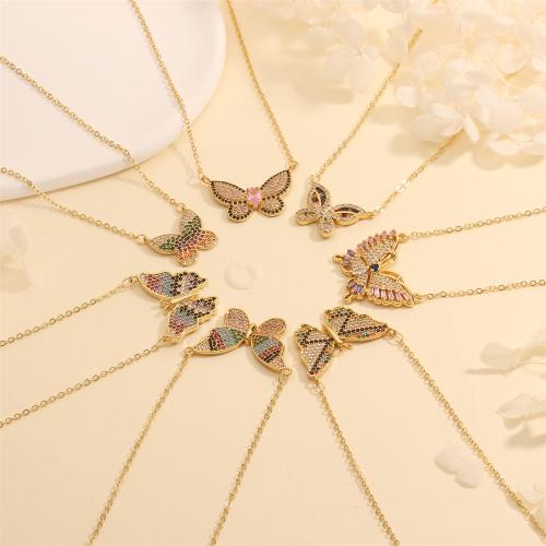 Cubic Zircon Micro Pave Brass Necklace, Butterfly, gold color plated, fashion jewelry & micro pave cubic zirconia, golden [