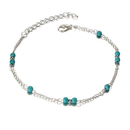 Zinc Alloy Anklet, with turquoise, with 5.5cm extender chain, handmade, fashion jewelry & Unisex, original color cm 