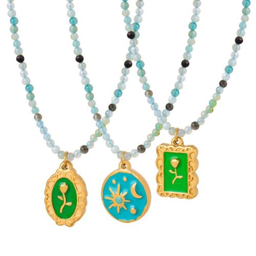 Gemstone Necklaces, Titanium Steel, with ​Amazonite​, with 7cm extender chain, fashion jewelry & for woman & enamel cm 