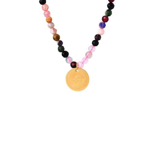 Gemstone Necklaces, Titanium Steel, with Natural Stone, with 7cm extender chain, fashion jewelry & for woman cm 