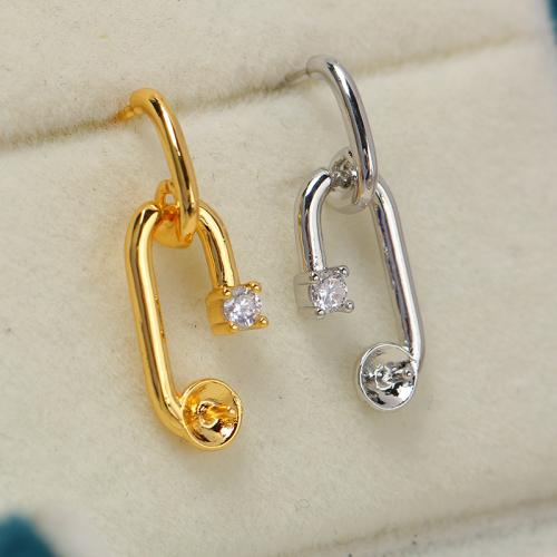 Brass Earring Stud Component, real gold plated, DIY & micro pave cubic zirconia [