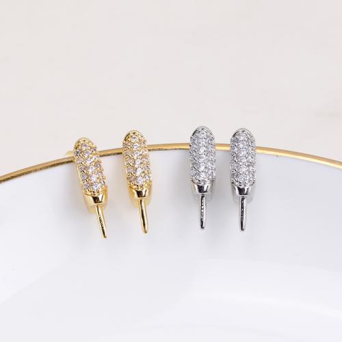 Brass Earring Stud Component, real gold plated, DIY & micro pave cubic zirconia [