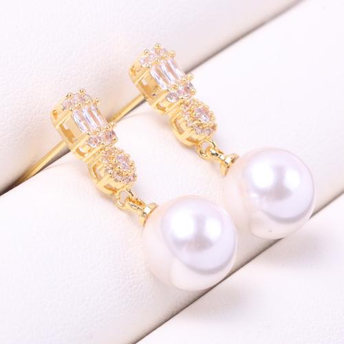 Brass Earring Stud Component, real gold plated, DIY & micro pave cubic zirconia 16mm [