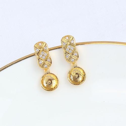 Brass Earring Stud Component, real gold plated, DIY & micro pave cubic zirconia 17mm 