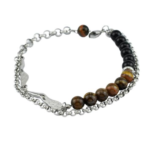 Titanium Steel Bracelet & Bangle, with Tiger Eye, polished, Unisex original color 