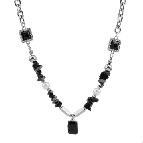 Collier de bijoux de titane, Acier titane, avec pierre gemme, avec 5cm chaînes de rallonge, unisexe & pavé de micro zircon, couleur originale cm, Vendu par PC