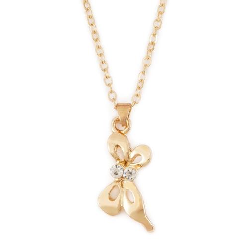 Zinc Alloy Necklace, with Brass & Iron, Butterfly, gold color plated, for woman & with rhinestone & hollow Approx 43-50 cm [