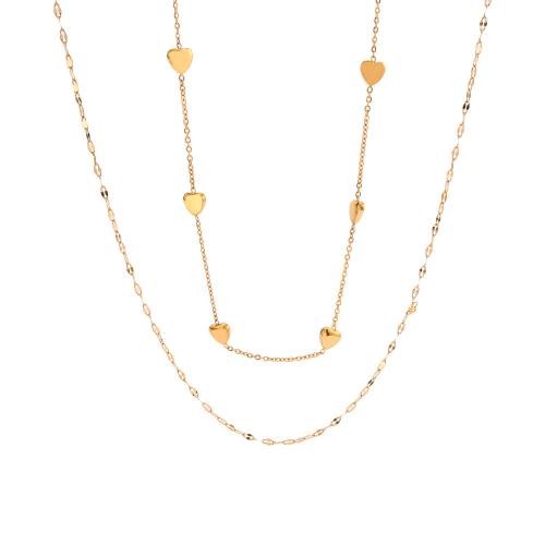 Partículas de acero collar, con 2inch extender cadena, Corazón, 18K chapado en oro, Doble capa & para mujer, longitud:aproximado 17.3 Inch, Vendido por UD