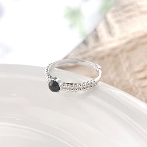 Bague en argent , Argent sterling 925, avec agate noire, bijoux de mode & pour femme Vendu par PC