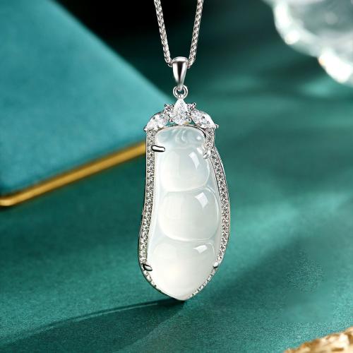 Cubic Zirconia Micro Pave Sterling Silver Pendant, 925 Sterling Silver, with Chalcedony, DIY & micro pave cubic zirconia 