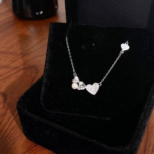 Cúbicos circón Micro pavimenta collar de plata Esterlinas, Plata de ley 925, Joyería & micro arcilla de zirconia cúbica & para mujer, longitud:aproximado 45 cm, Vendido por UD