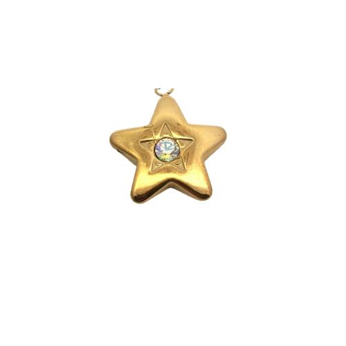 Cubic Zirconia Stainless Steel Pendant, 316 Stainless Steel, Star, DIY & micro pave cubic zirconia, golden 