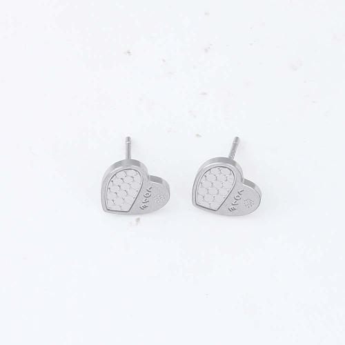 Messing Ohrstecker, Herz, silberfarben plattiert, für Frau, 10x9.4x1.4mm, verkauft von Paar