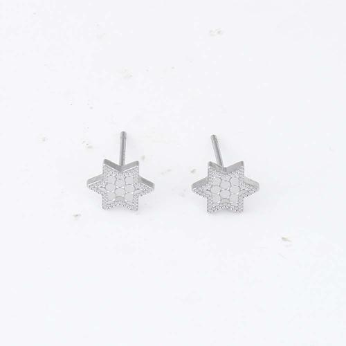 Messing Ohrstecker, Hexagram, silberfarben plattiert, für Frau, 8.9x7.8x1.4mm, verkauft von Paar