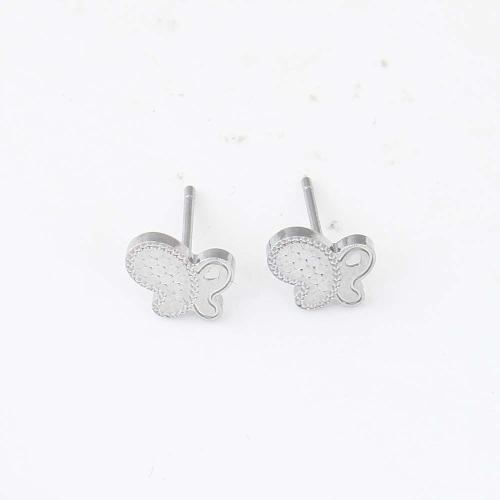 Messing Ohrstecker, Schmetterling, silberfarben plattiert, für Frau, 8.6x7.2x1.4mm, verkauft von Paar