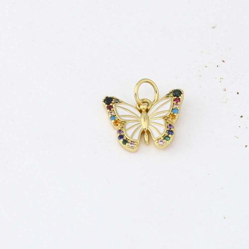 Colgante de Micro Pavé de Zirconía Cúbica, metal, Mariposa, chapado en color dorado, Bricolaje & micro arcilla de zirconia cúbica & esmalte, multicolor, 13.4x10.6x2.3mm, Vendido por UD