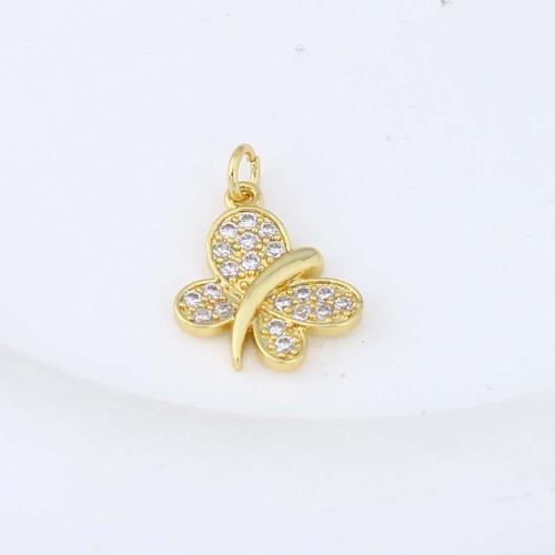 Colgante de Micro Pavé de Zirconía Cúbica, metal, Mariposa, chapado en color dorado, Bricolaje & micro arcilla de zirconia cúbica, 17.5x13.1x2.6mm, Vendido por UD