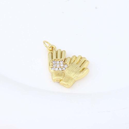 Colgante de Micro Pavé de Zirconía Cúbica, metal, Mano, chapado en color dorado, Bricolaje & micro arcilla de zirconia cúbica, 18.9x14.3x3.6mm, Vendido por UD