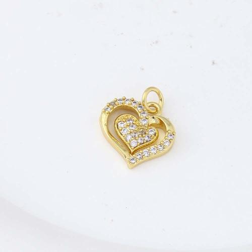 Colgante de Micro Pavé de Zirconía Cúbica, metal, Corazón, chapado en color dorado, Bricolaje & micro arcilla de zirconia cúbica, 14x11.7x4mm, Vendido por UD