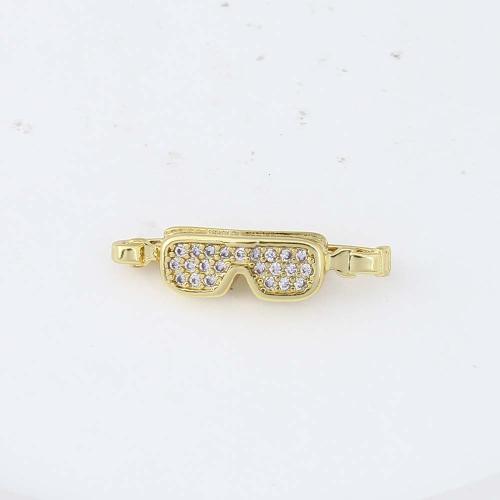 Colgante de Micro Pavé de Zirconía Cúbica, metal, Gafas, chapado en color dorado, Bricolaje & micro arcilla de zirconia cúbica, 25.3x6.2x6.2mm, Vendido por UD