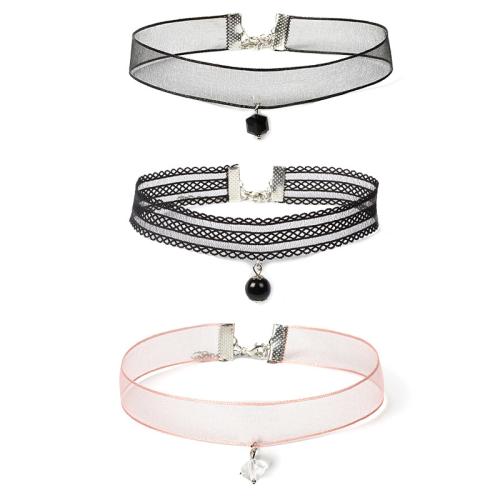 Mode Collier Choker, lacet, avec cristal, avec 7cm chaînes de rallonge, bijoux de mode & différents matériaux pour le choix & pour femme, plus de couleurs à choisir cm, Vendu par PC