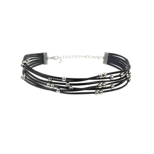 Mode Collier Choker, cuir PU, avec 7cm chaînes de rallonge, bijoux de mode & multicouche & pour femme, noire .5 cm, Vendu par PC