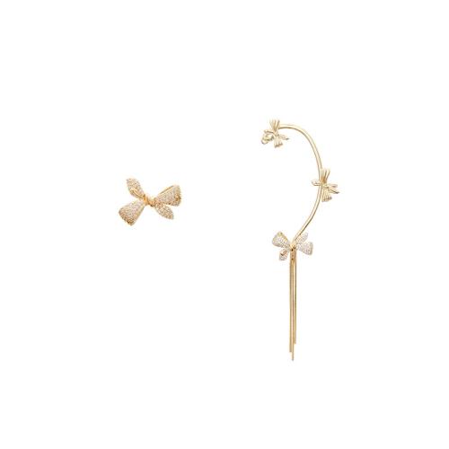 Asymmetric Earrings, Brass, with Cubic Zirconia, fashion jewelry & for woman, gold 